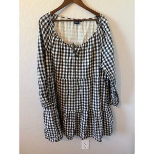 GAP Black Gingham Check Peasant Dress | Size XXL | Boho Cottagecore Style